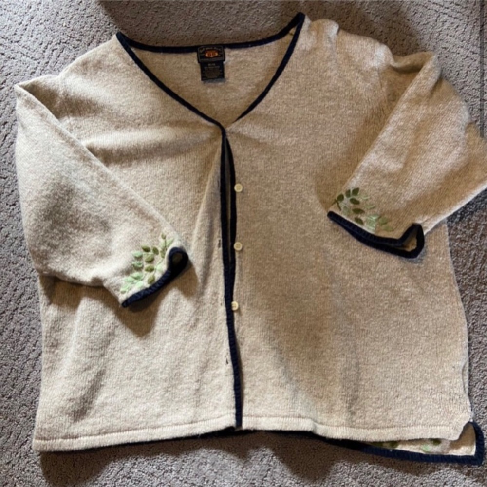 Cottagecore Embroidered Leaf Design Knit Cardigan